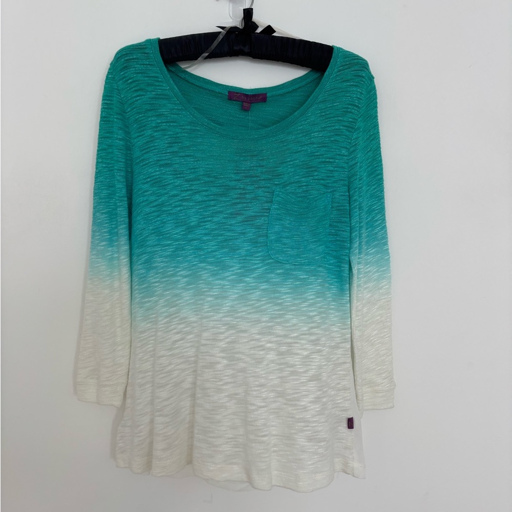 Zobha Teal and White Ombre Blouse